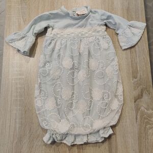 Haute Baby Light Blue Lace Baby Gown Size 0-3mo